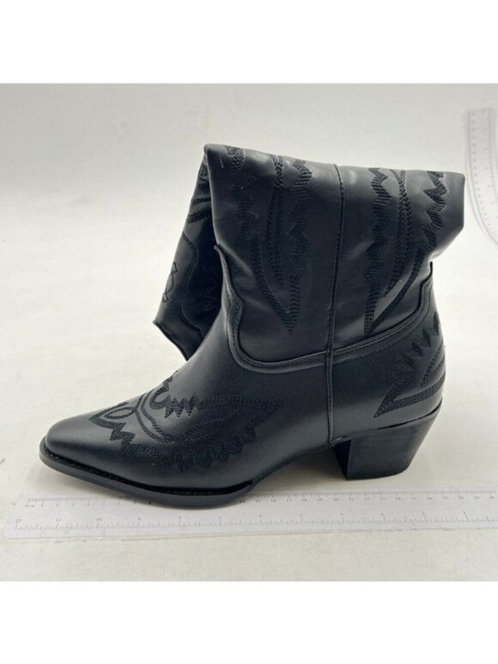 Women's Cowboy Boots Pull On Cowgirl Boots Mid Calf Western Boots Black